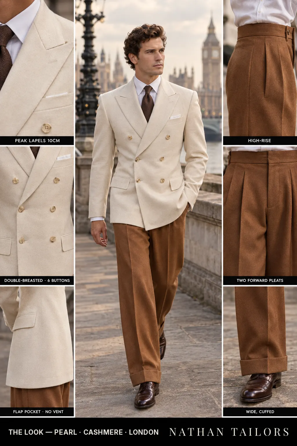 pearl double-breasted bespoke suit — custom tailored by Nathan Tailors, the Hoi An custom tailor