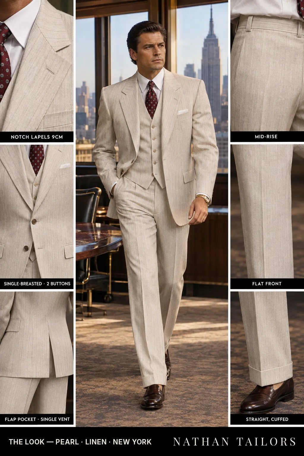 pearl pinstripe single-breasted bespoke suit — custom tailored by Nathan Tailors, the Hoi An custom tailor