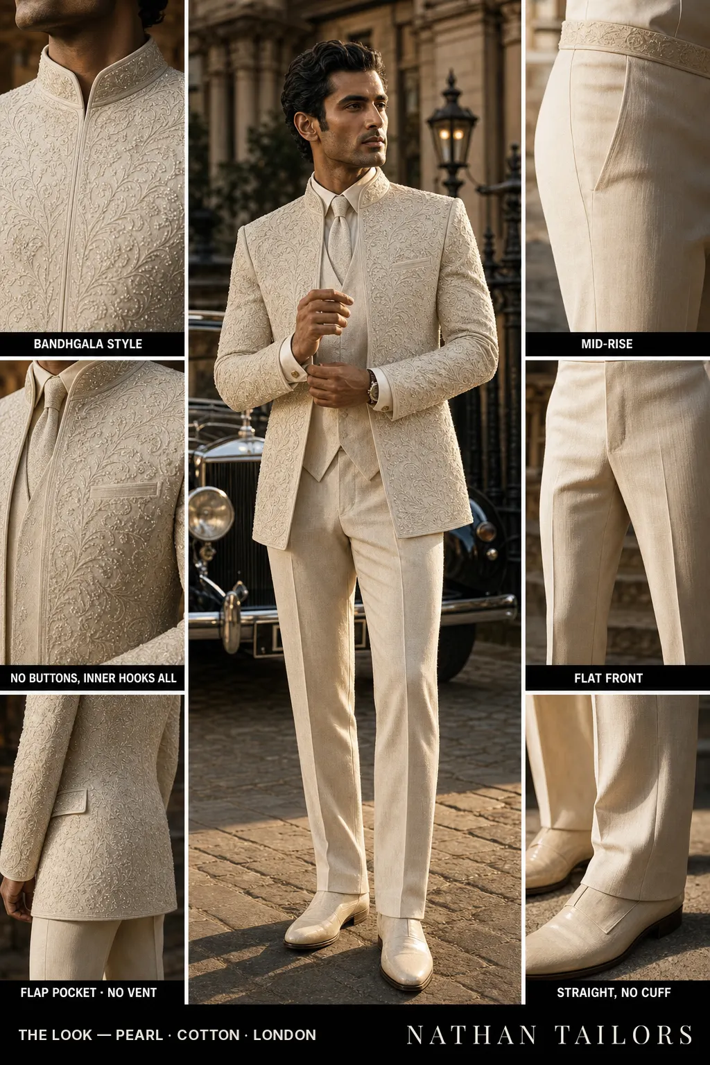 pearl single-breasted bespoke suit — custom tailored by Nathan Tailors, the Hoi An custom tailor