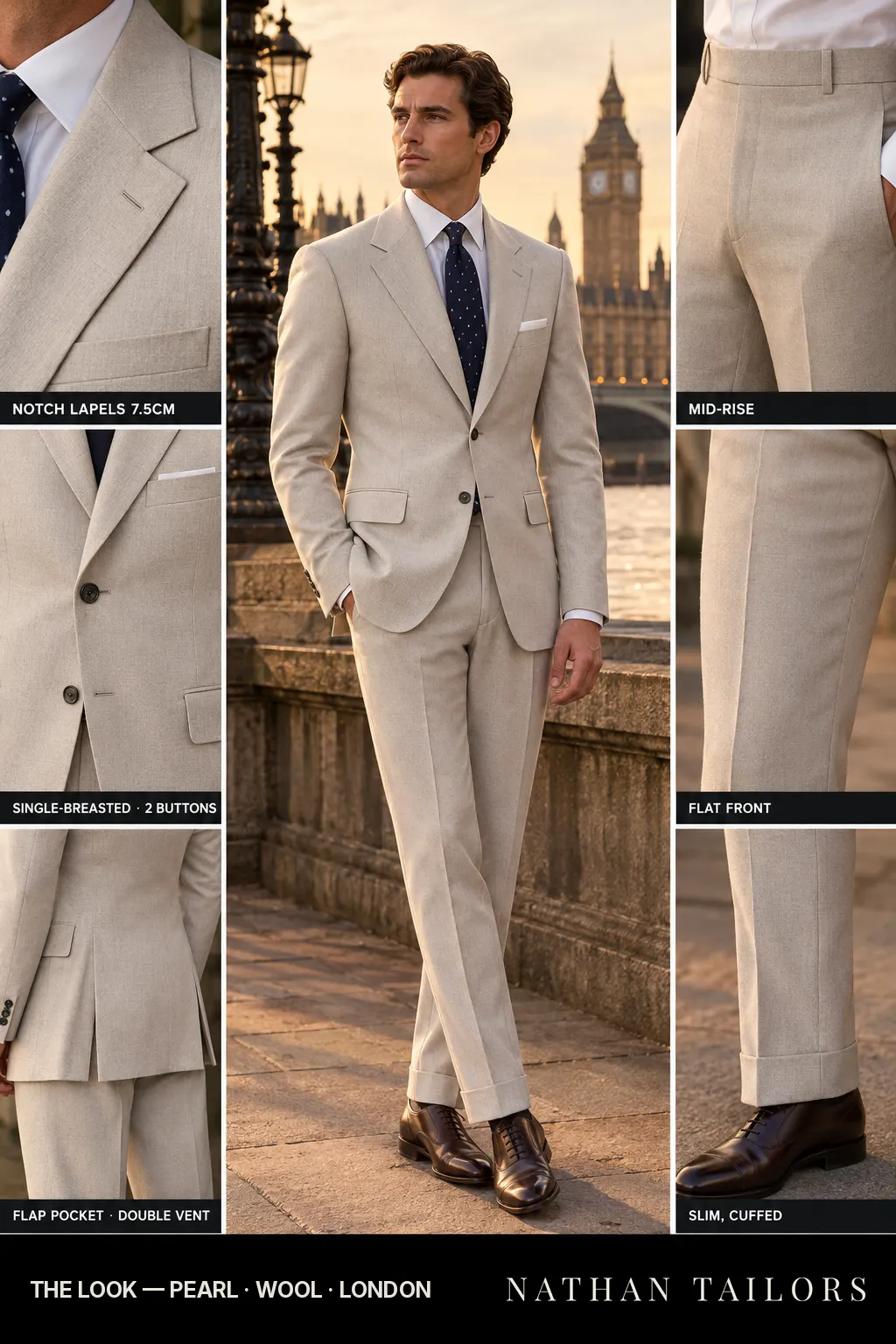 pearl single-breasted bespoke suit โ custom tailored by Nathan Tailors, the Hoi An custom tailor