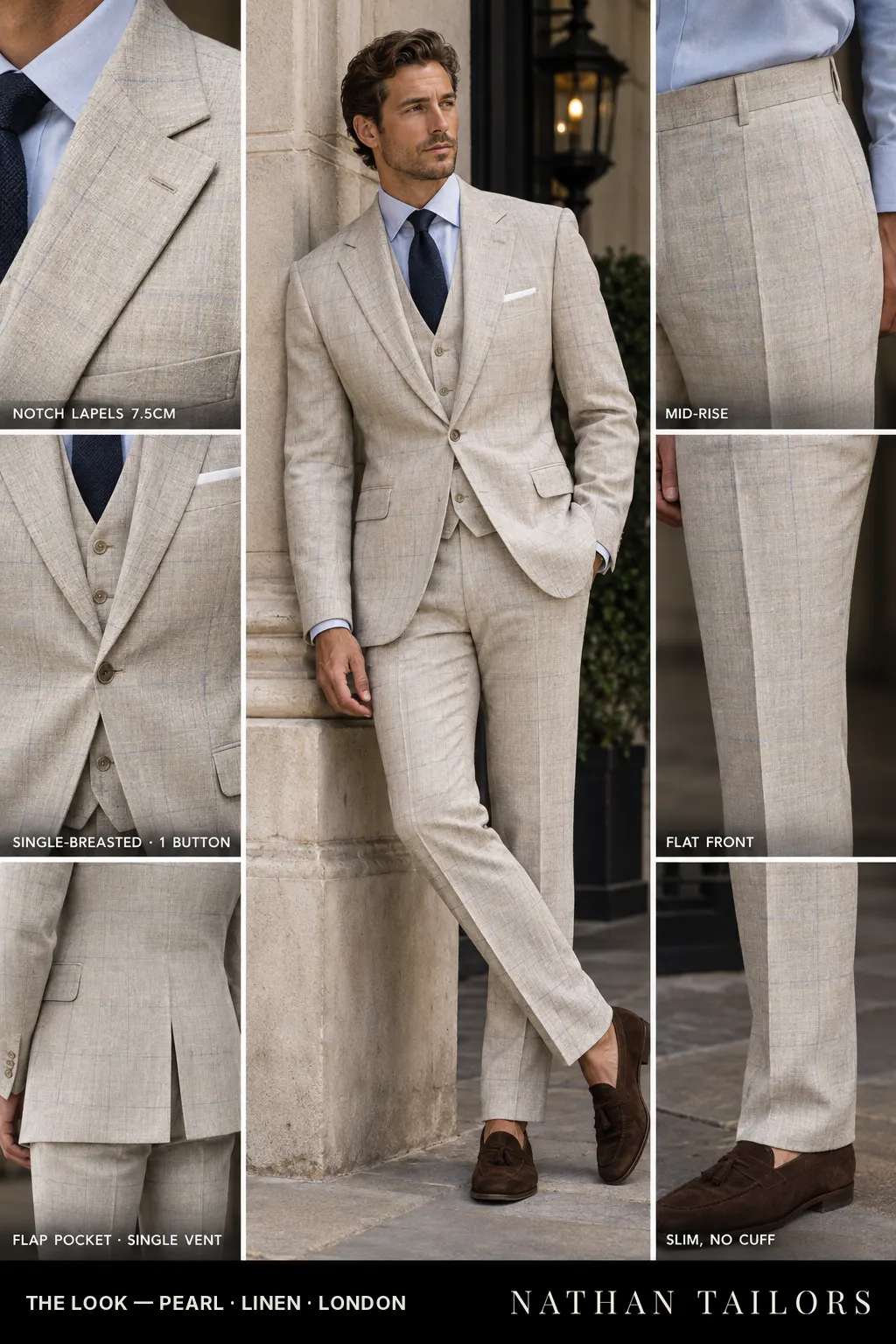pearl windowpane single-breasted bespoke suit — custom tailored by Nathan Tailors, the Hoi An custom tailor