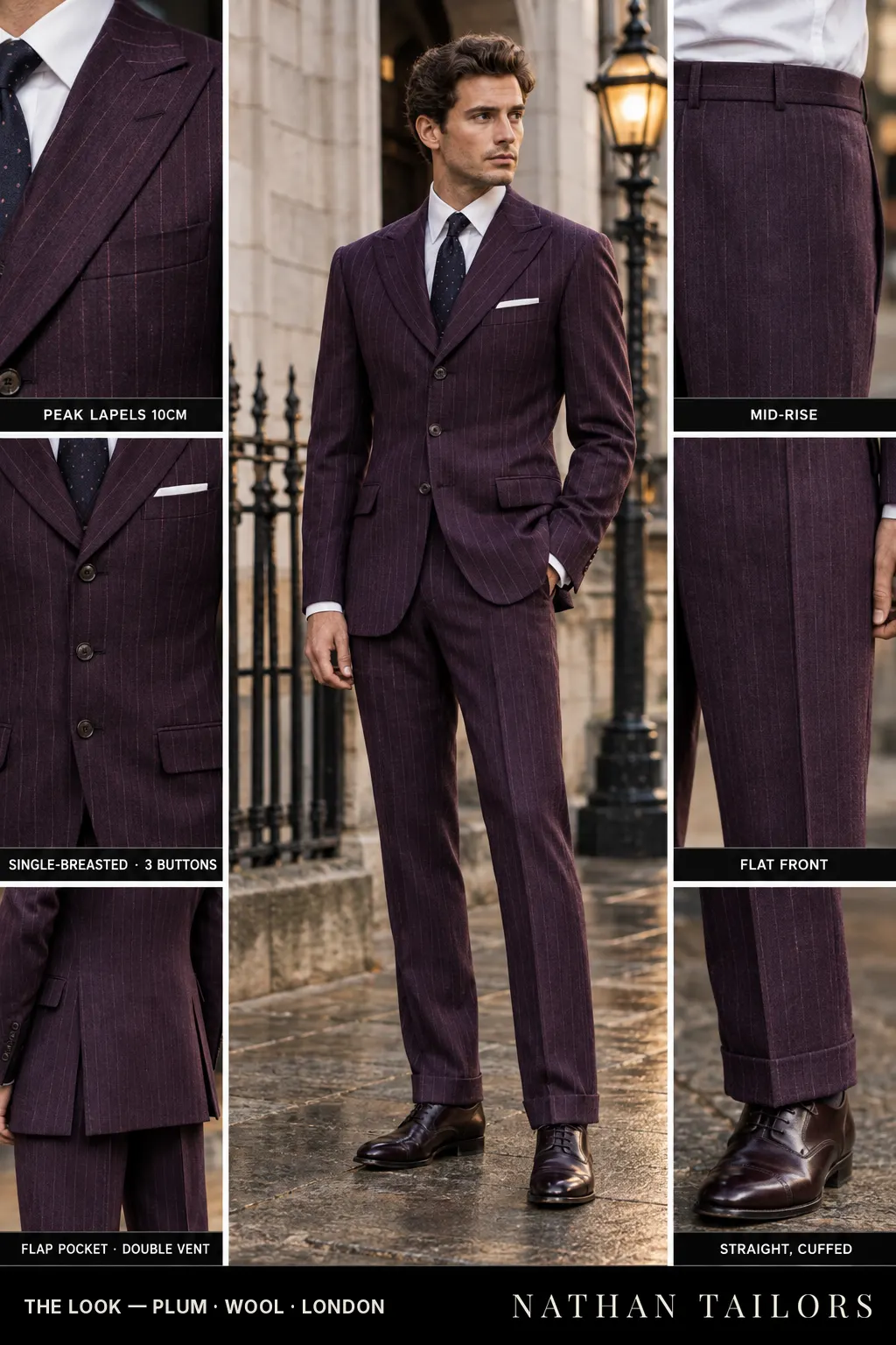 plum chalk_stripe single-breasted bespoke suit — custom tailored by Nathan Tailors, the Hoi An custom tailor