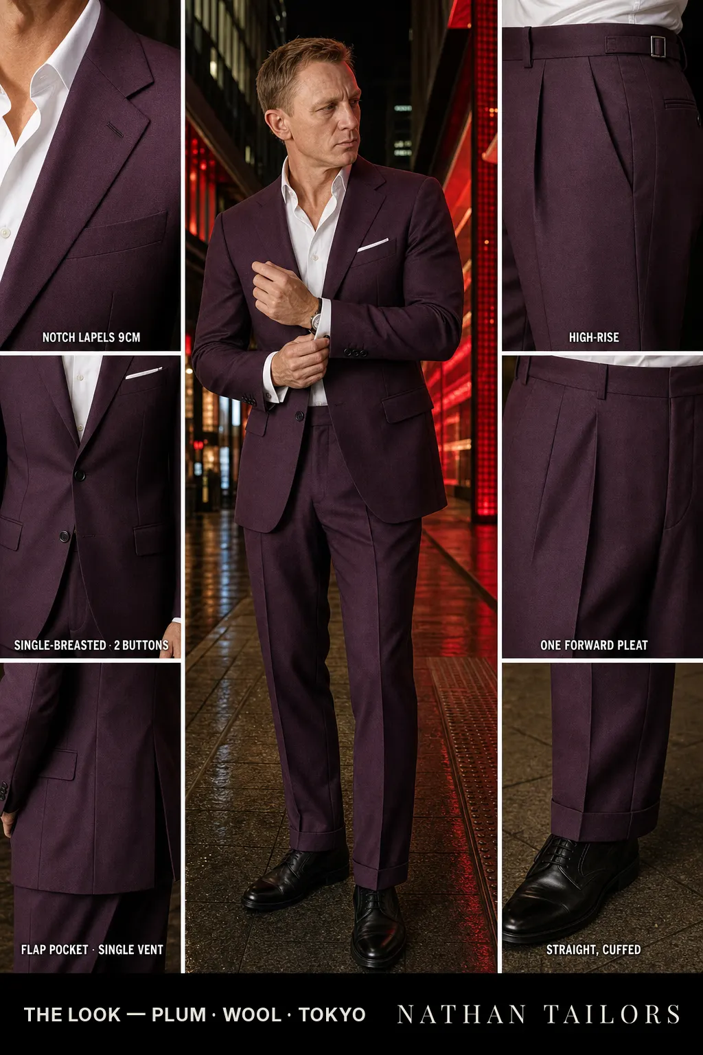plum single-breasted bespoke suit โ custom tailored by Nathan Tailors, the Hoi An custom tailor
