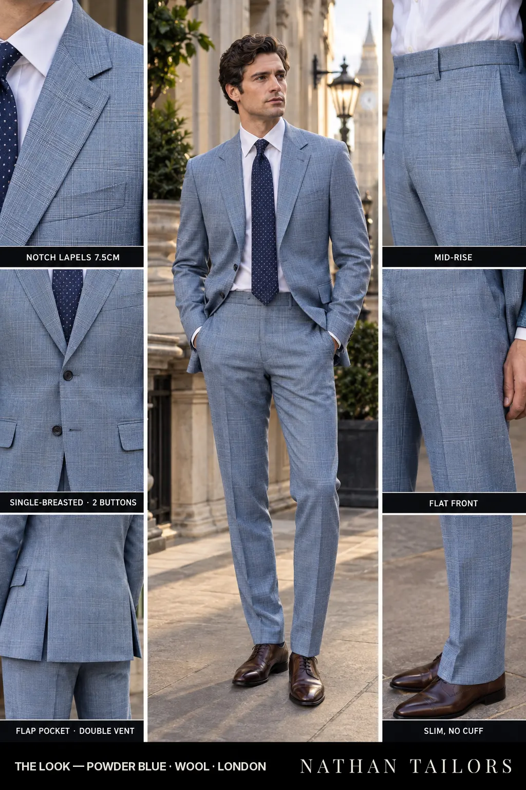 powder blue glen_plaid single-breasted bespoke suit — custom tailored by Nathan Tailors, the Hoi An custom tailor