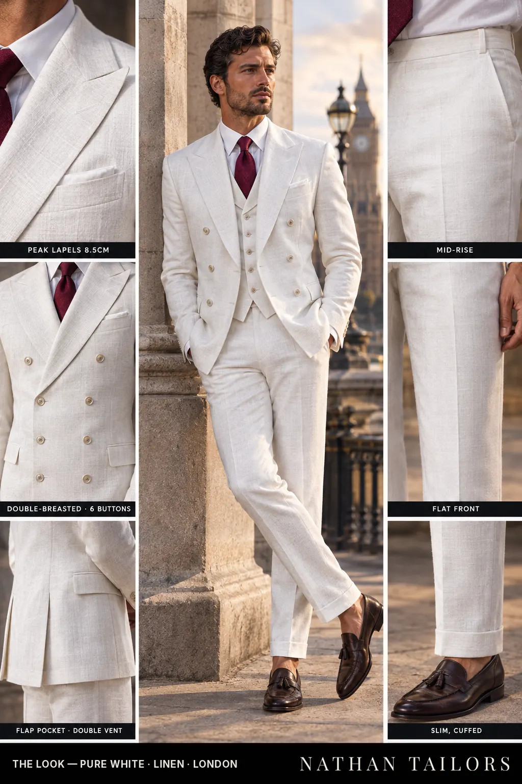 pure white glen_plaid double-breasted bespoke suit — custom tailored by Nathan Tailors, the Hoi An custom tailor