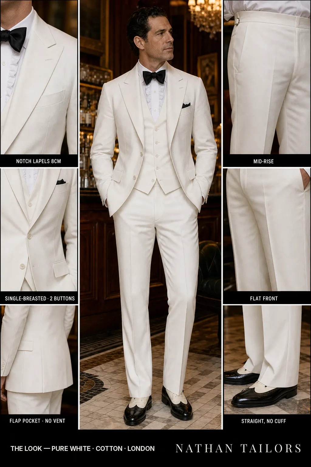 pure white single-breasted bespoke suit — custom tailored by Nathan Tailors, the Hoi An custom tailor