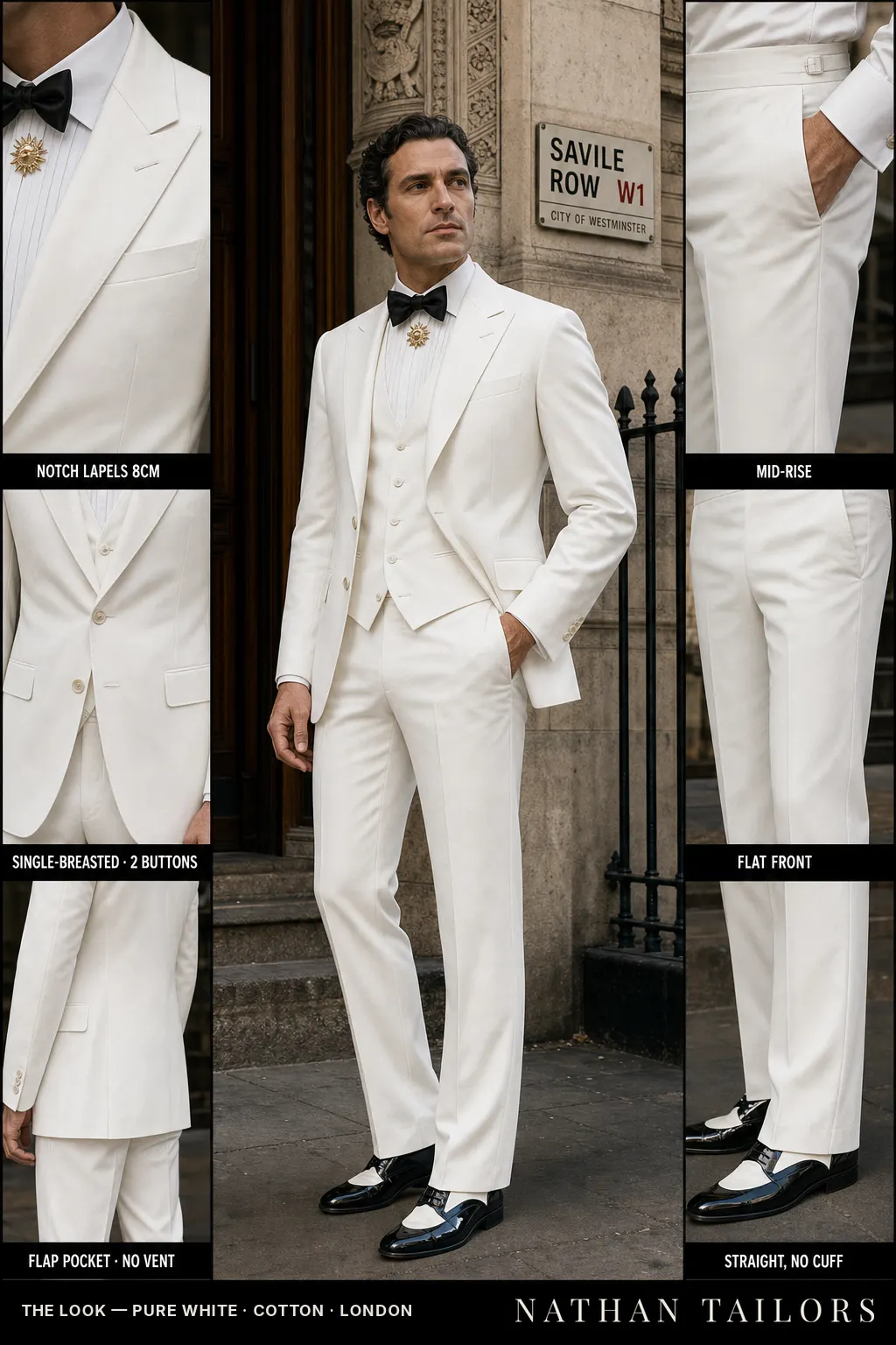 pure white single-breasted bespoke suit — custom tailored by Nathan Tailors, the Hoi An custom tailor