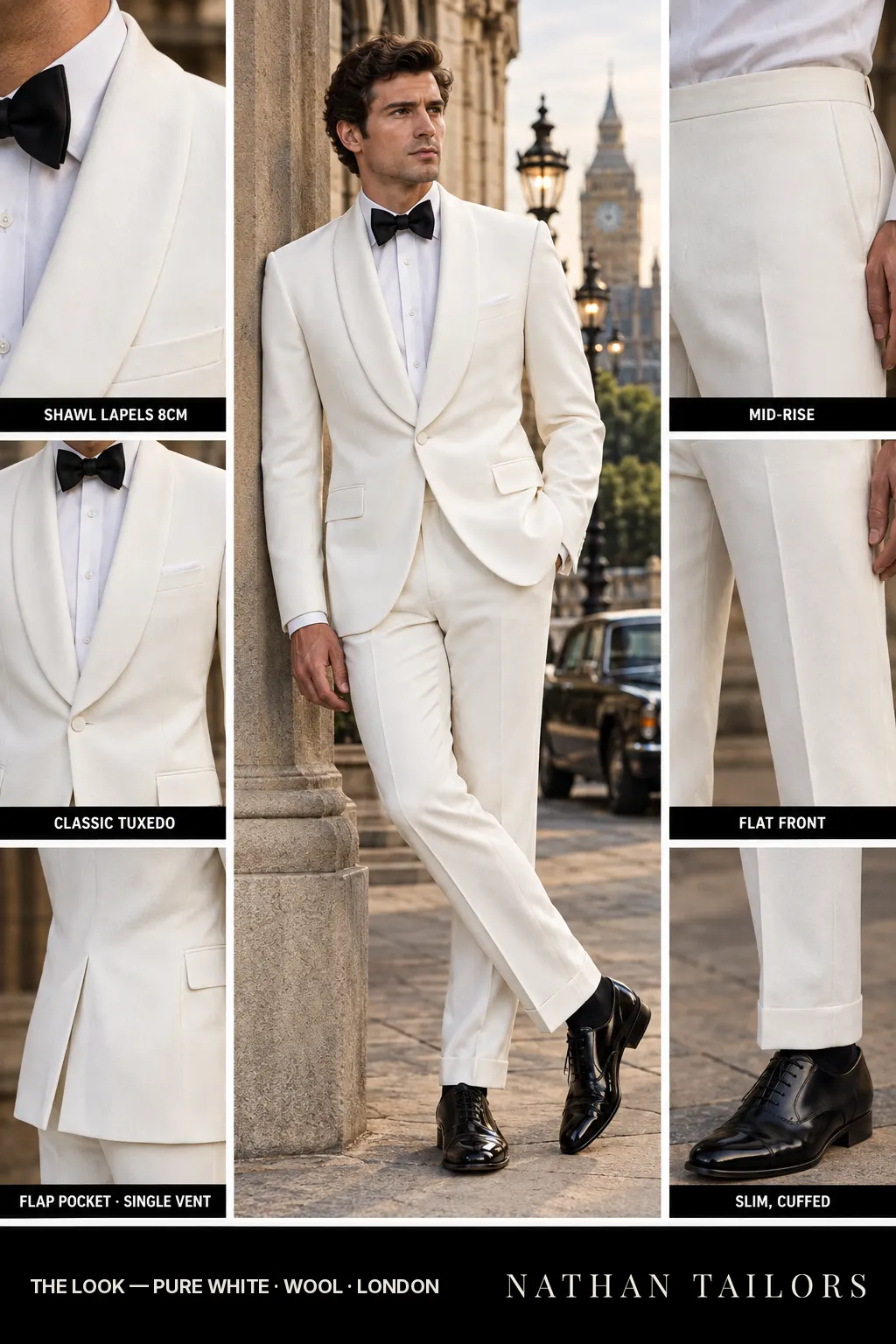 pure white single-breasted bespoke suit — custom tailored by Nathan Tailors, the Hoi An custom tailor
