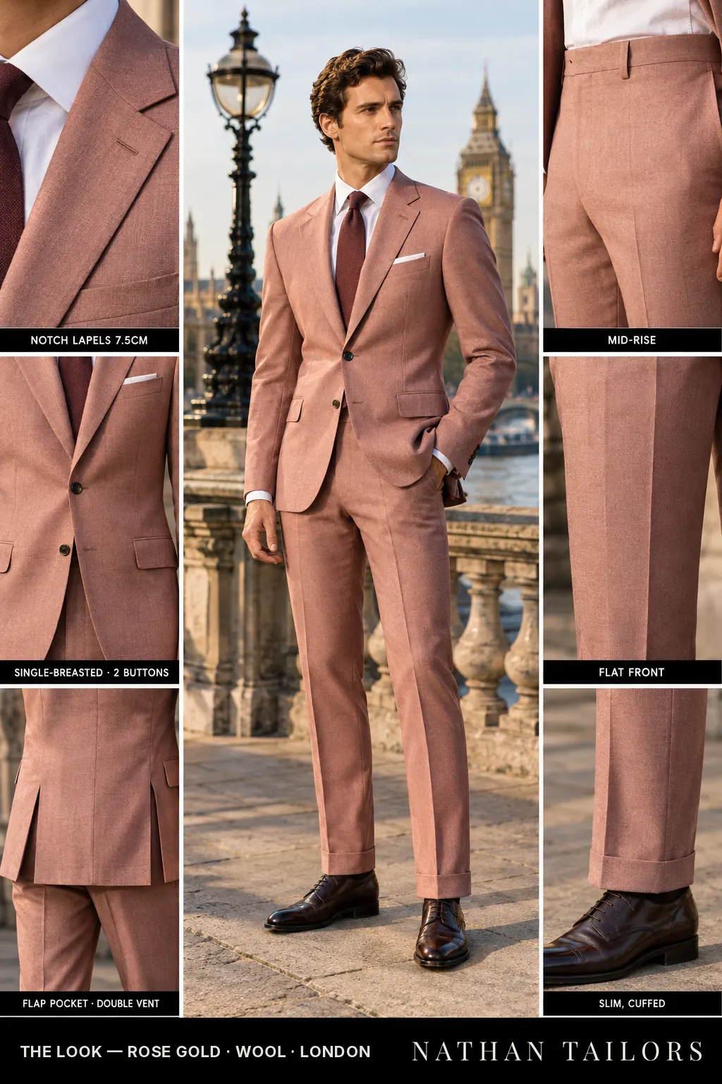 rose gold single-breasted bespoke suit โ custom tailored by Nathan Tailors, the Hoi An custom tailor