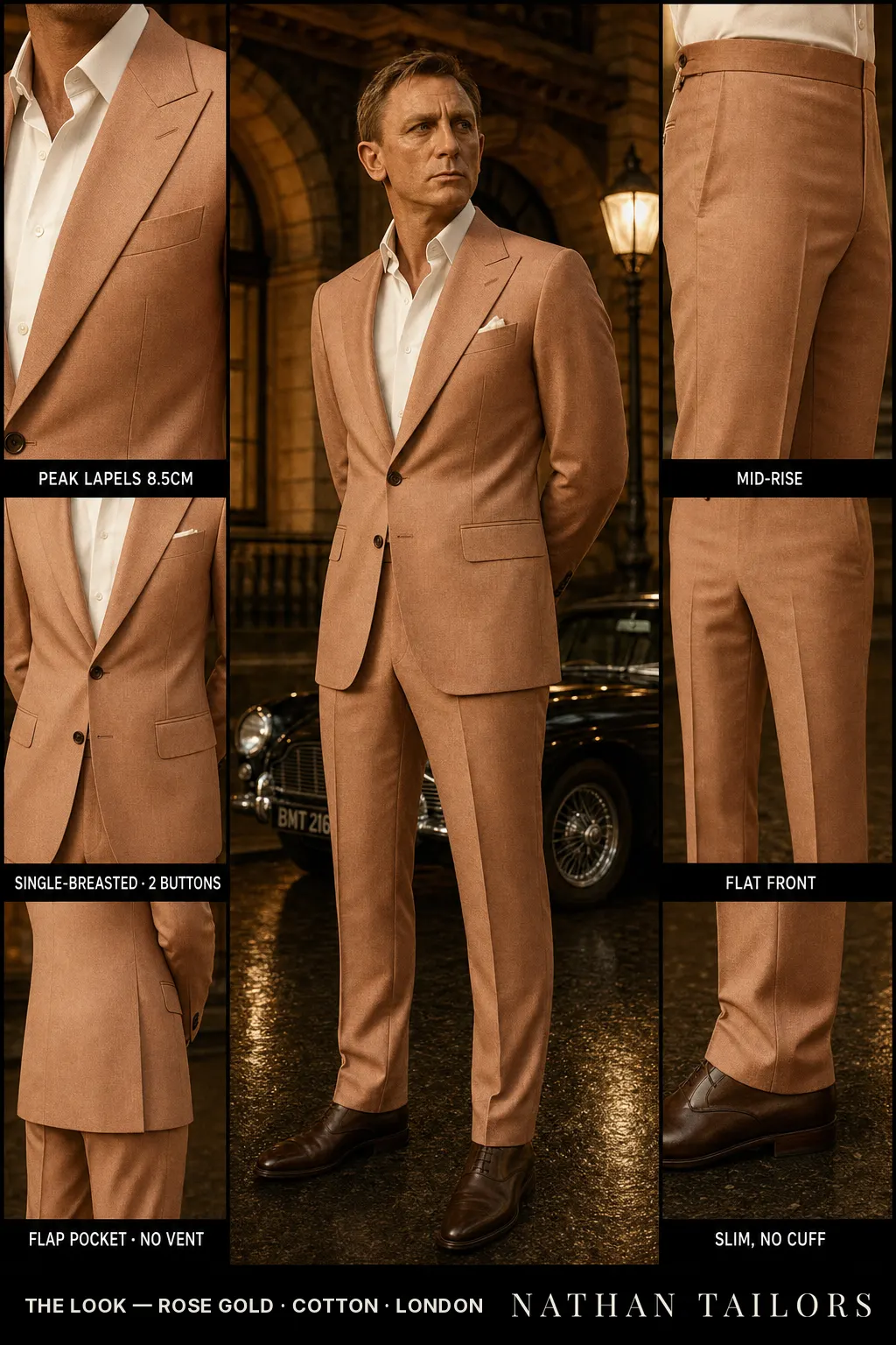 rose gold single-breasted bespoke suit — custom tailored by Nathan Tailors, the Hoi An custom tailor