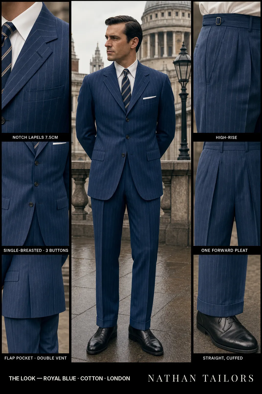 royal blue chalk_stripe single-breasted bespoke suit — custom tailored by Nathan Tailors, the Hoi An custom tailor