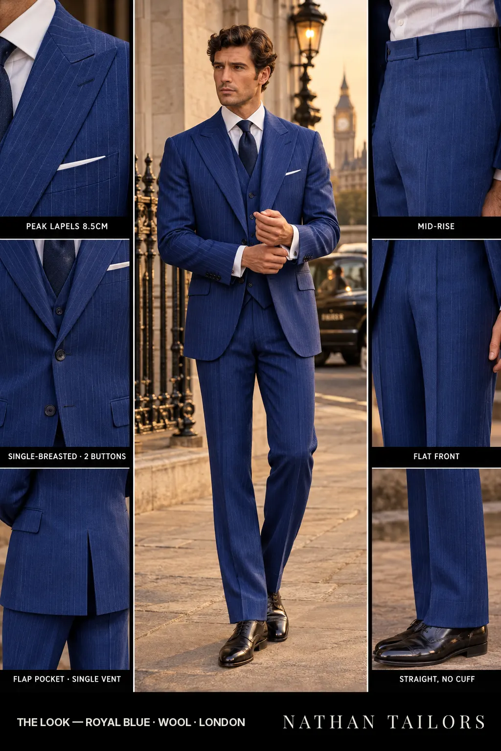 royal blue chalk_stripe single-breasted bespoke suit — custom tailored by Nathan Tailors, the Hoi An custom tailor
