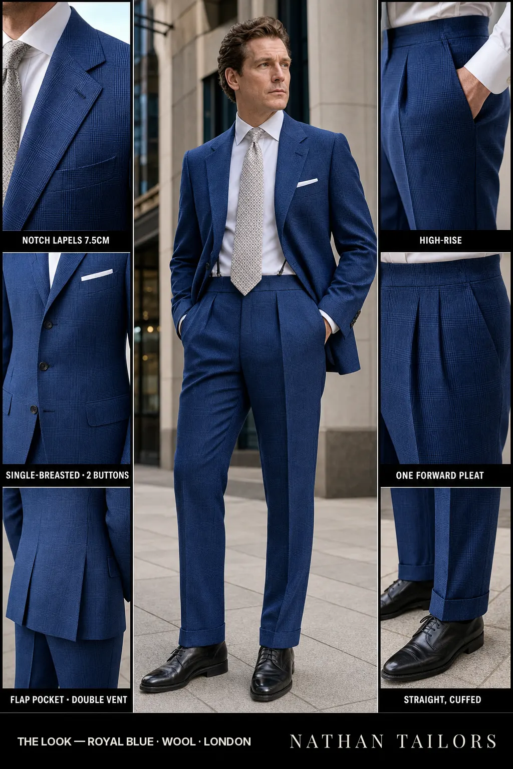 royal blue glen_plaid single-breasted bespoke suit — custom tailored by Nathan Tailors, the Hoi An custom tailor