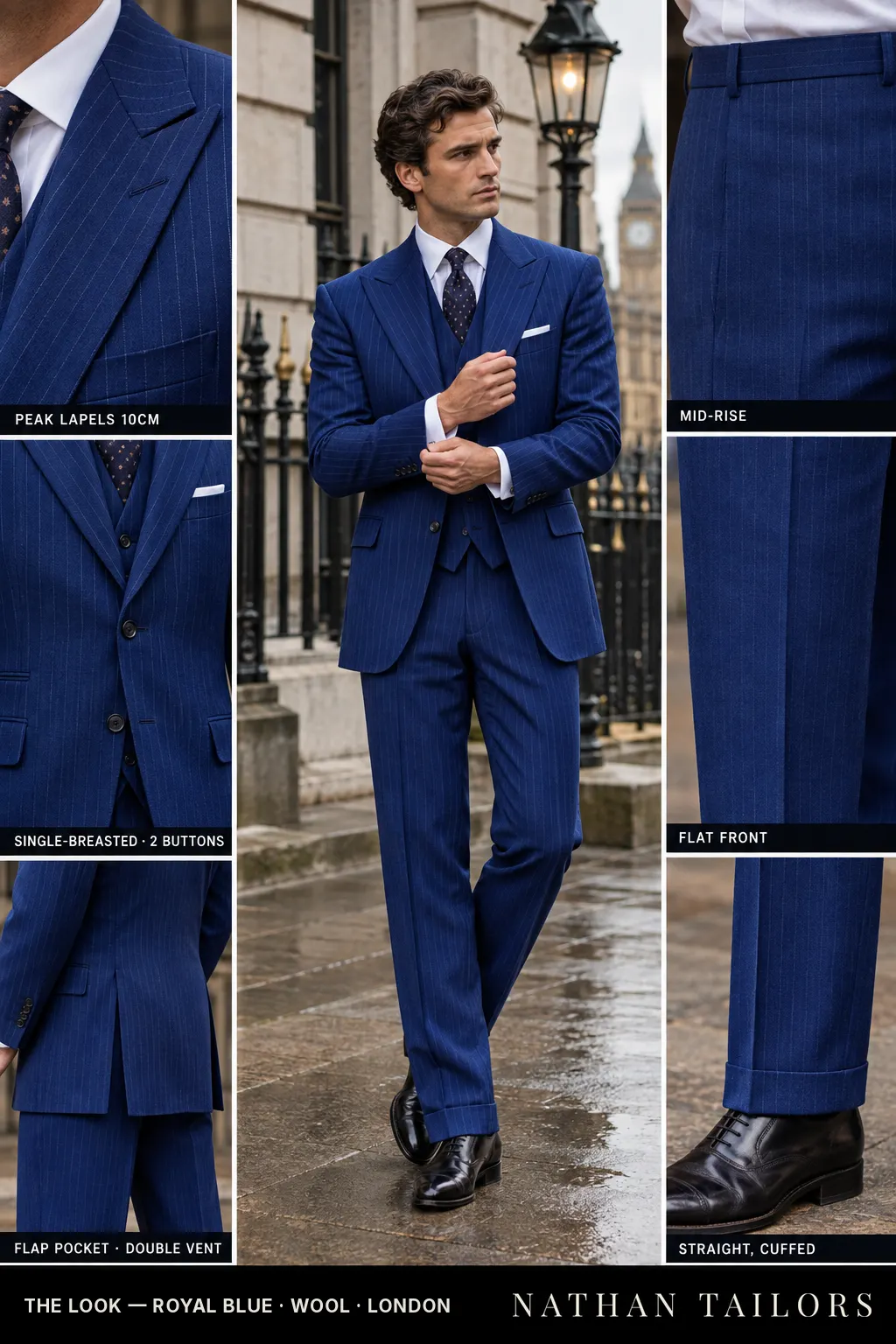 royal blue pinstripe single-breasted bespoke suit — custom tailored by Nathan Tailors, the Hoi An custom tailor