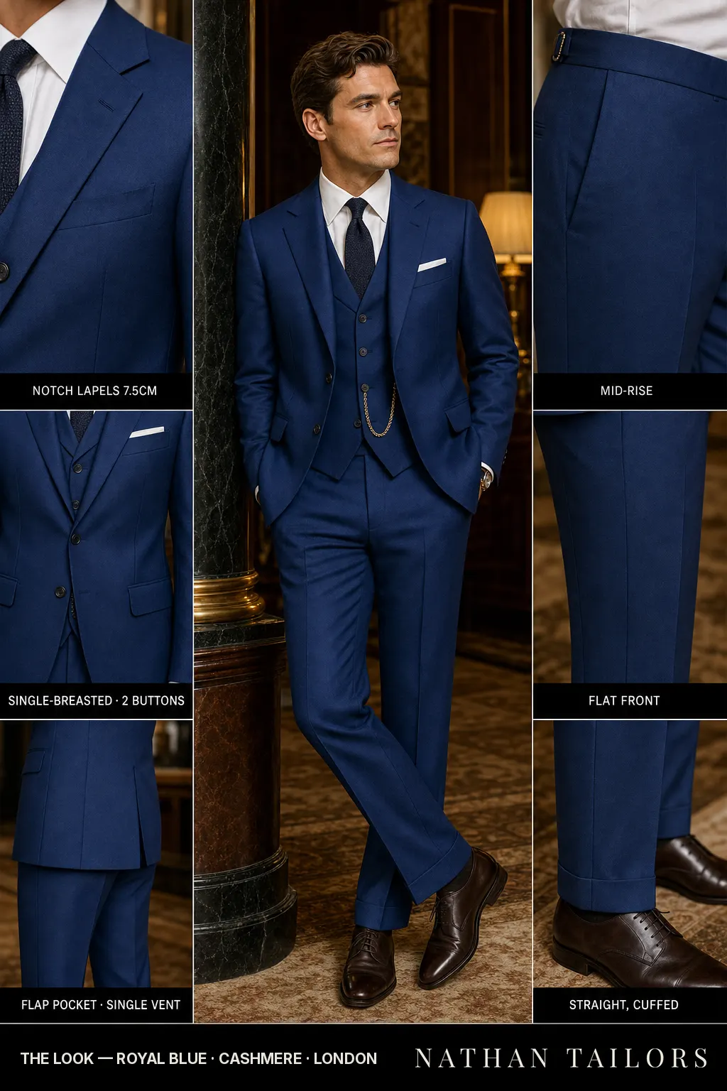 royal blue single-breasted bespoke suit — custom tailored by Nathan Tailors, the Hoi An custom tailor