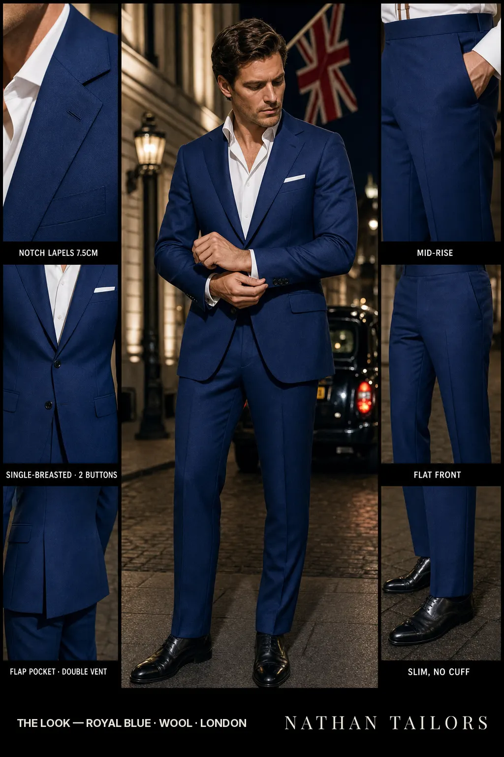 royal blue single-breasted bespoke suit — custom tailored by Nathan Tailors, the Hoi An custom tailor