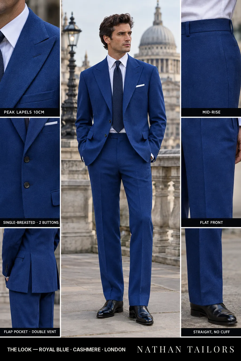 royal blue single-breasted bespoke suit โ custom tailored by Nathan Tailors, the Hoi An custom tailor