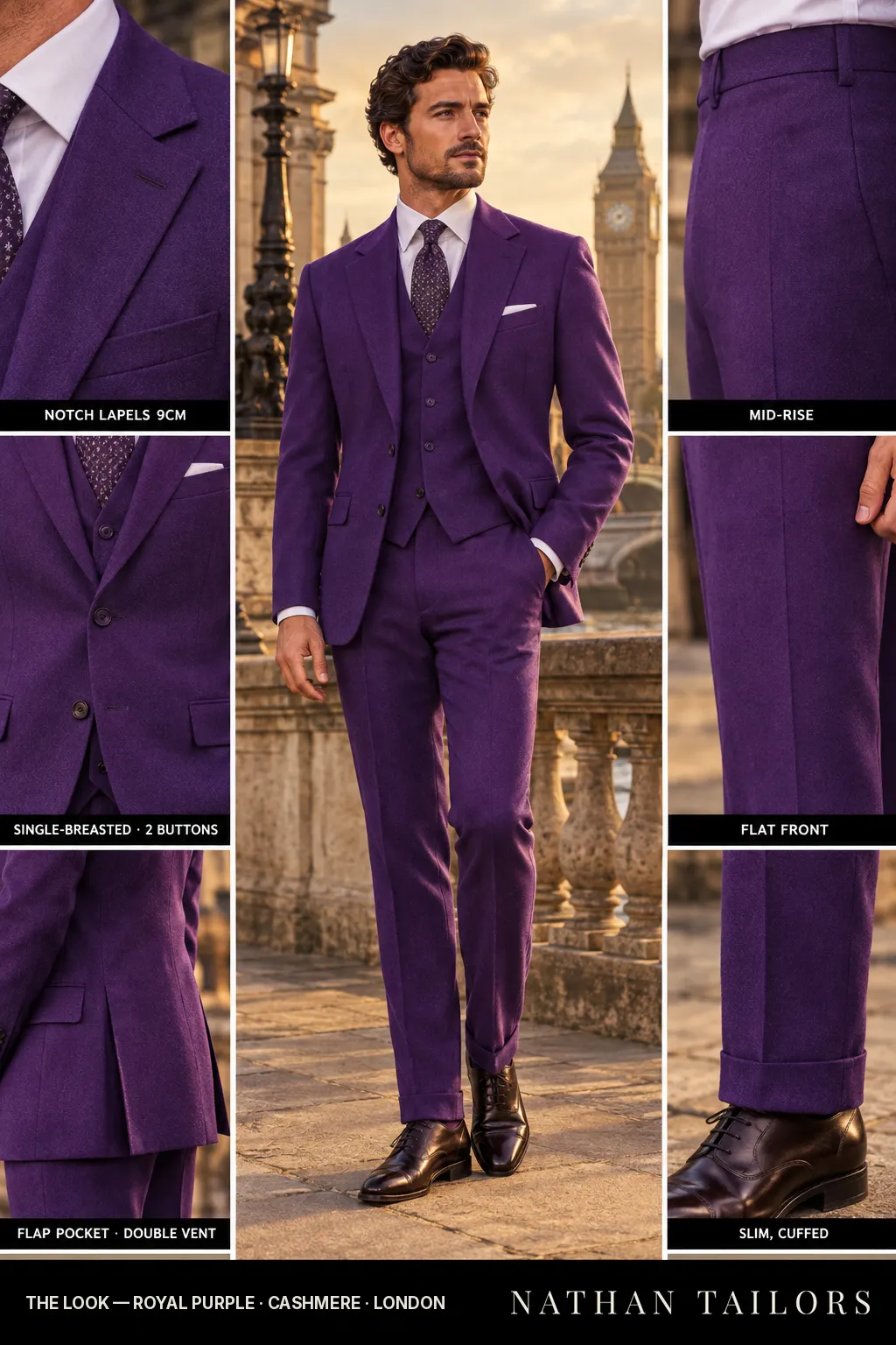 royal purple single-breasted bespoke suit โ custom tailored by Nathan Tailors, the Hoi An custom tailor