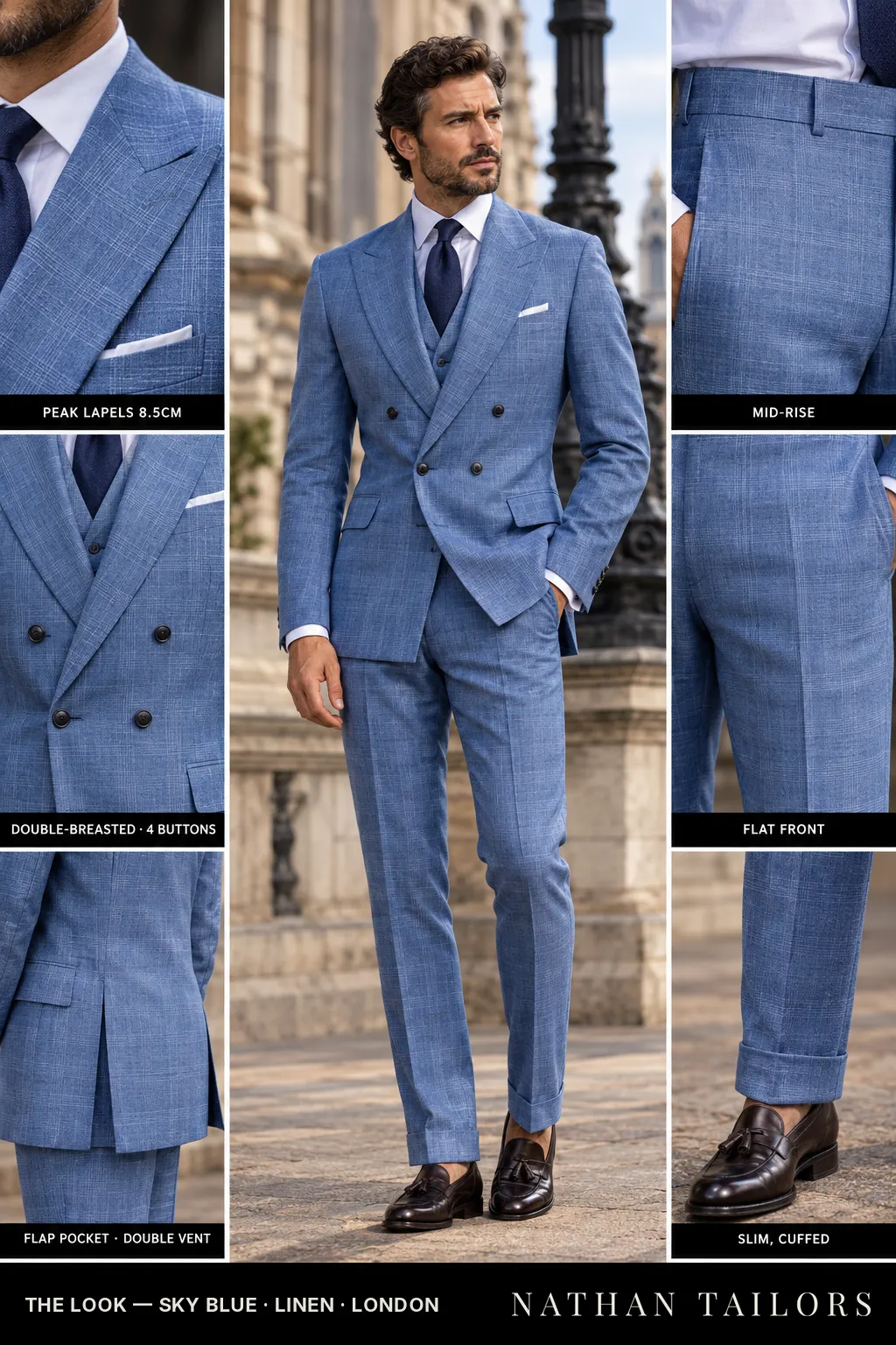 sky blue glen_plaid double-breasted bespoke suit — custom tailored by Nathan Tailors, the Hoi An custom tailor