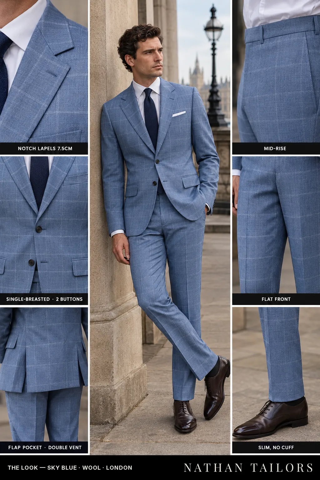 sky blue windowpane single-breasted bespoke suit — custom tailored by Nathan Tailors, the Hoi An custom tailor