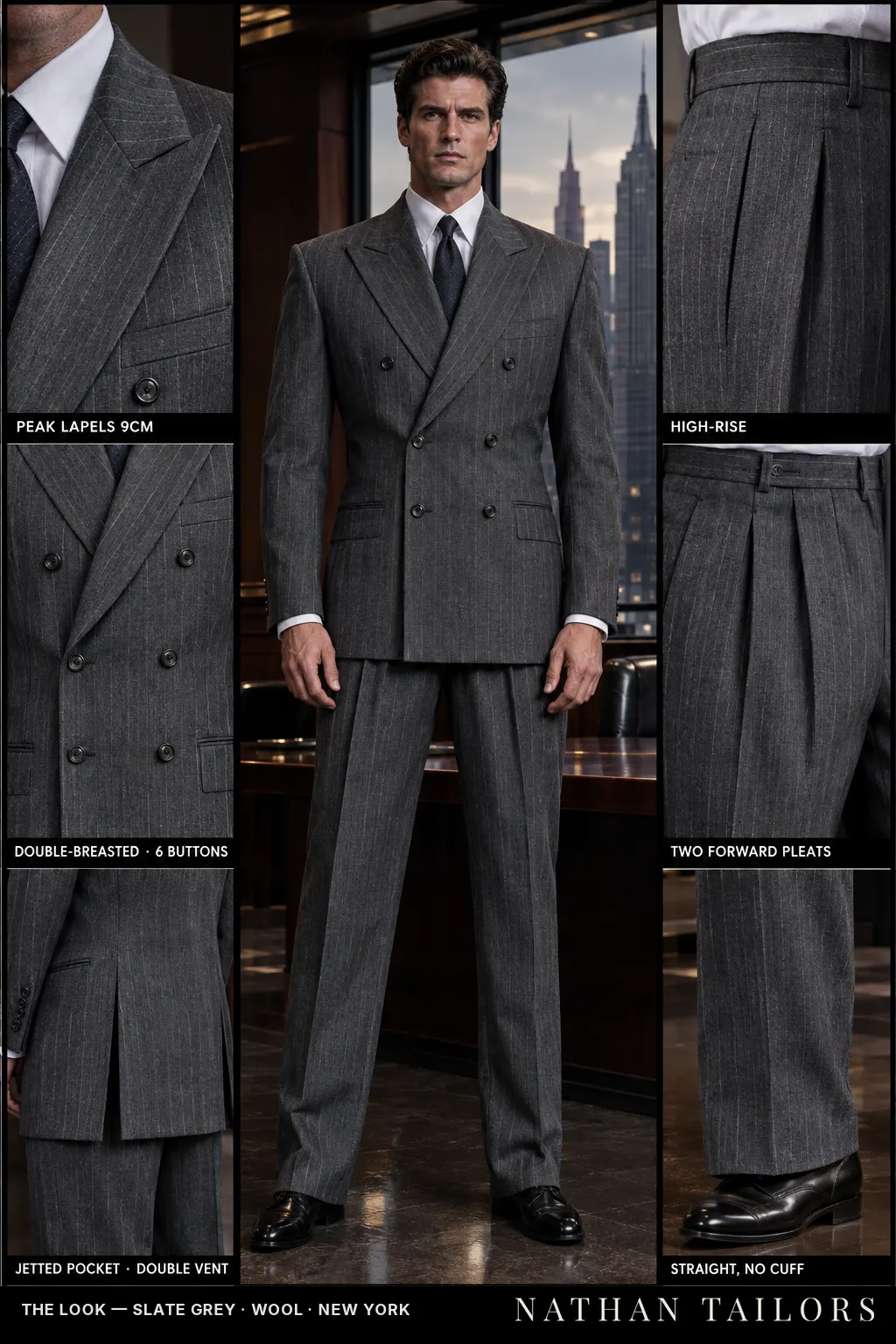 slate grey chalk_stripe double-breasted bespoke suit — custom tailored by Nathan Tailors, the Hoi An custom tailor