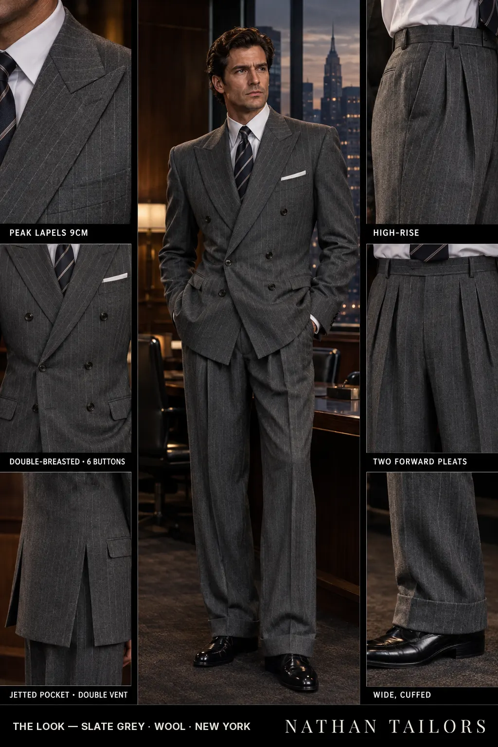 slate grey chalk_stripe double-breasted bespoke suit — custom tailored by Nathan Tailors, the Hoi An custom tailor