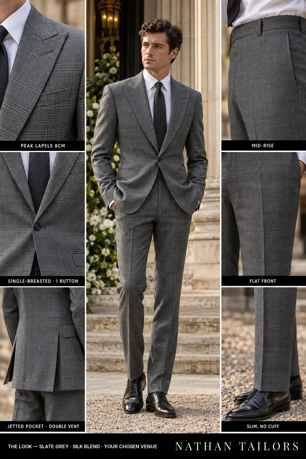 slate grey glen_plaid single-breasted bespoke suit โ custom tailored by Nathan Tailors, the Hoi An custom tailor