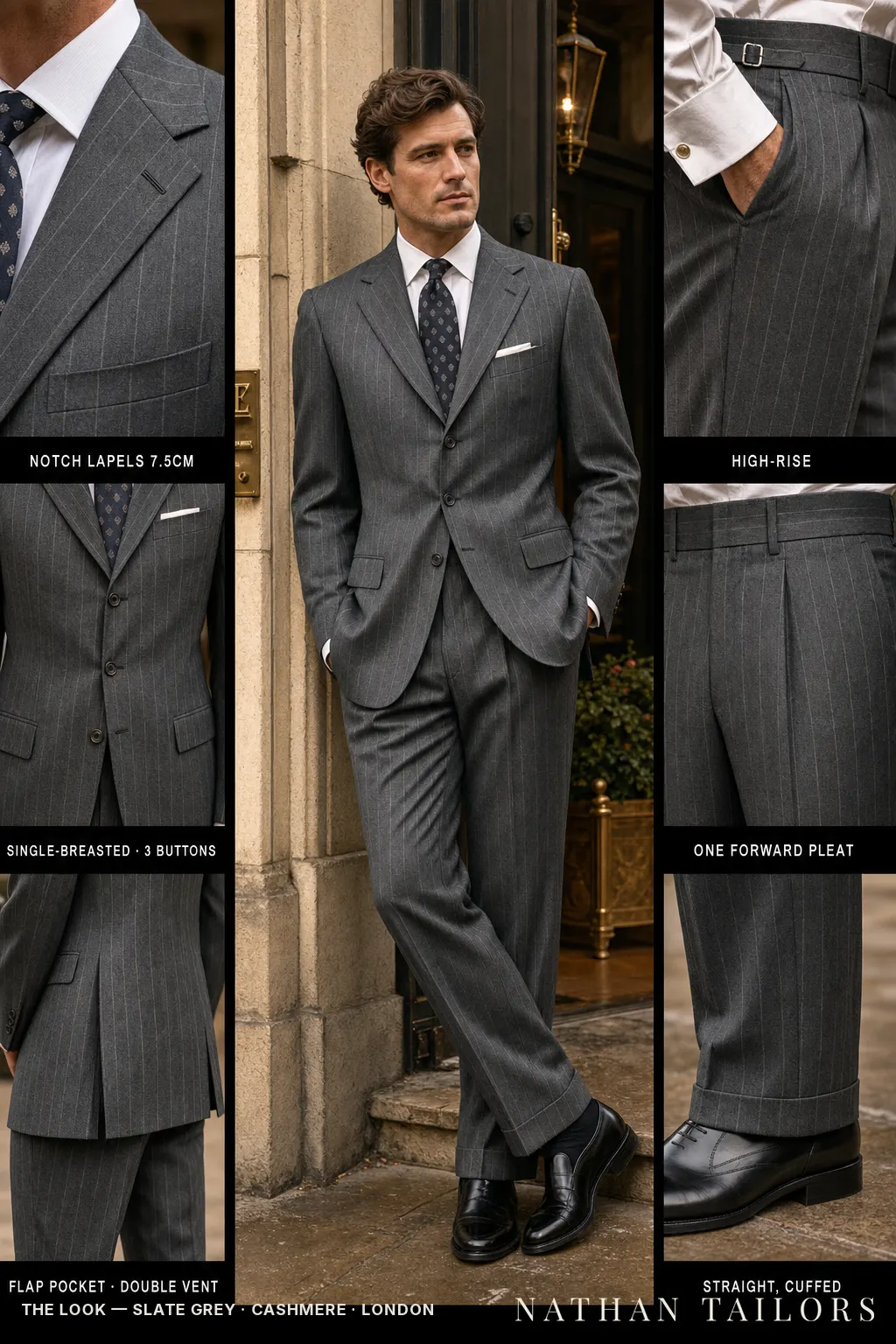 slate grey pinstripe single-breasted bespoke suit — custom tailored by Nathan Tailors, the Hoi An custom tailor