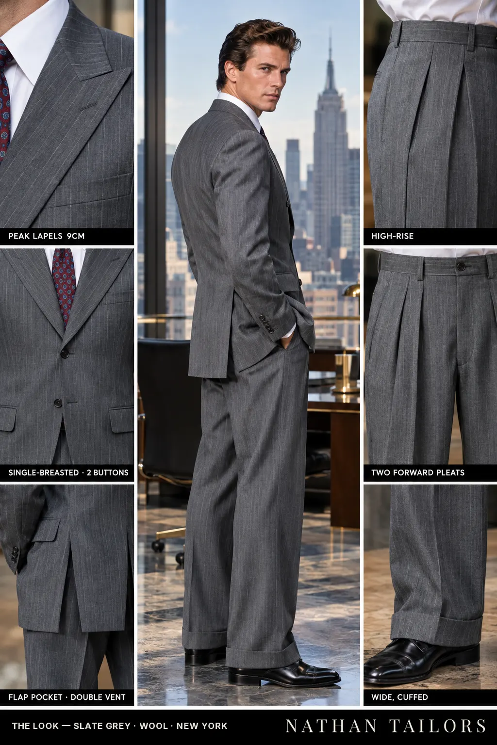 slate grey pinstripe single-breasted bespoke suit — custom tailored by Nathan Tailors, the Hoi An custom tailor