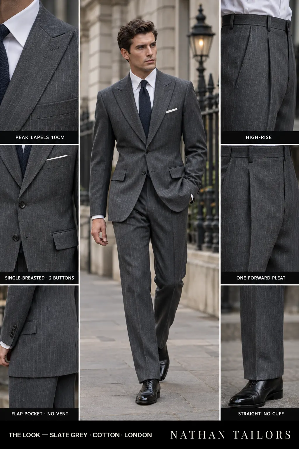 slate grey pinstripe single-breasted bespoke suit — custom tailored by Nathan Tailors, the Hoi An custom tailor