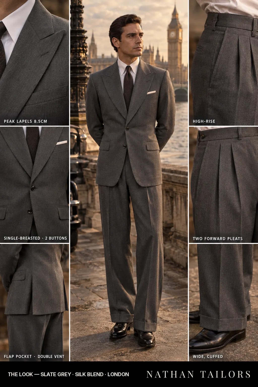 slate grey single-breasted bespoke suit — custom tailored by Nathan Tailors, the Hoi An custom tailor