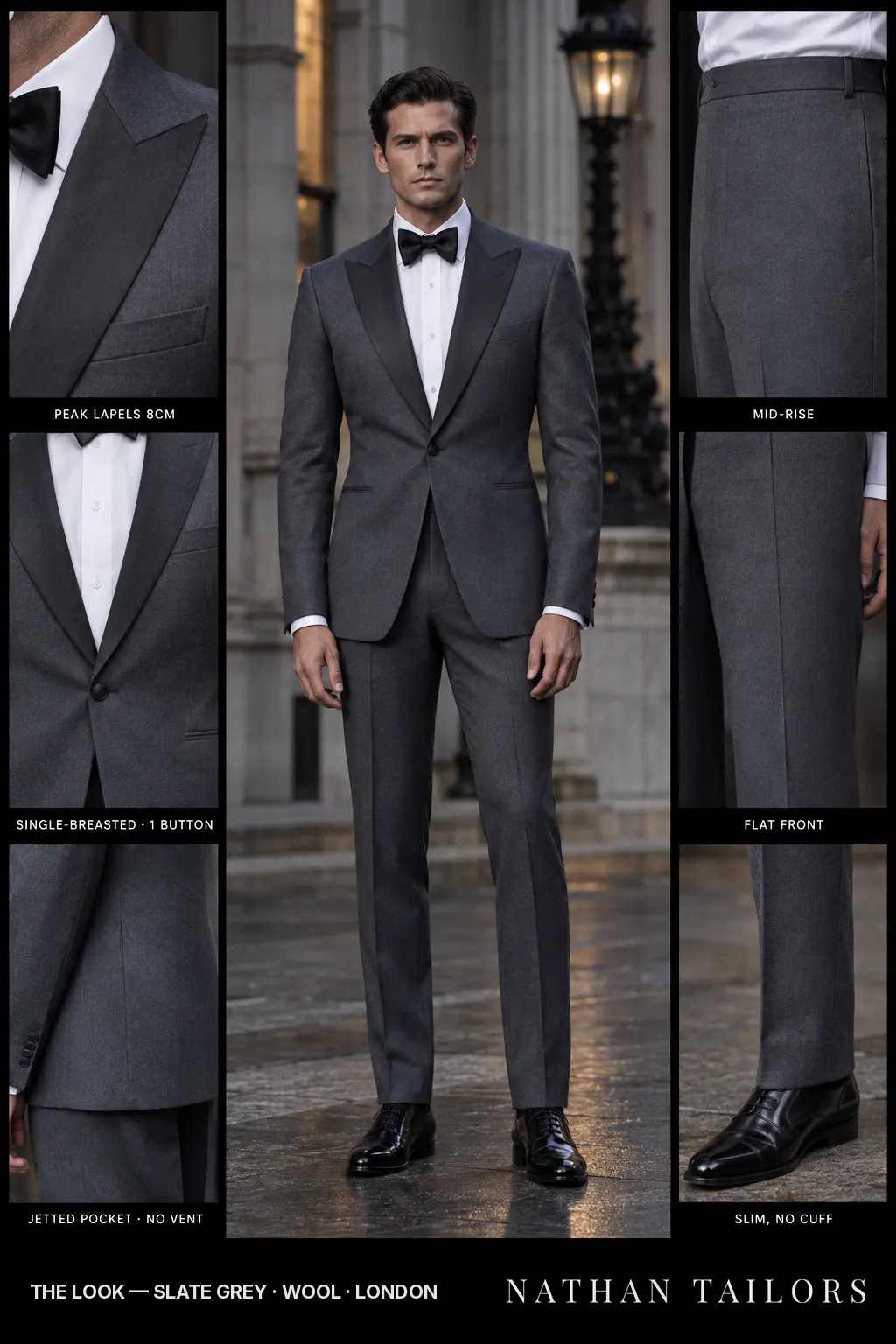 slate grey single-breasted bespoke suit — custom tailored by Nathan Tailors, the Hoi An custom tailor