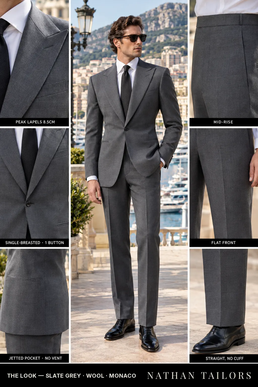 slate grey single-breasted bespoke suit — custom tailored by Nathan Tailors, the Hoi An custom tailor