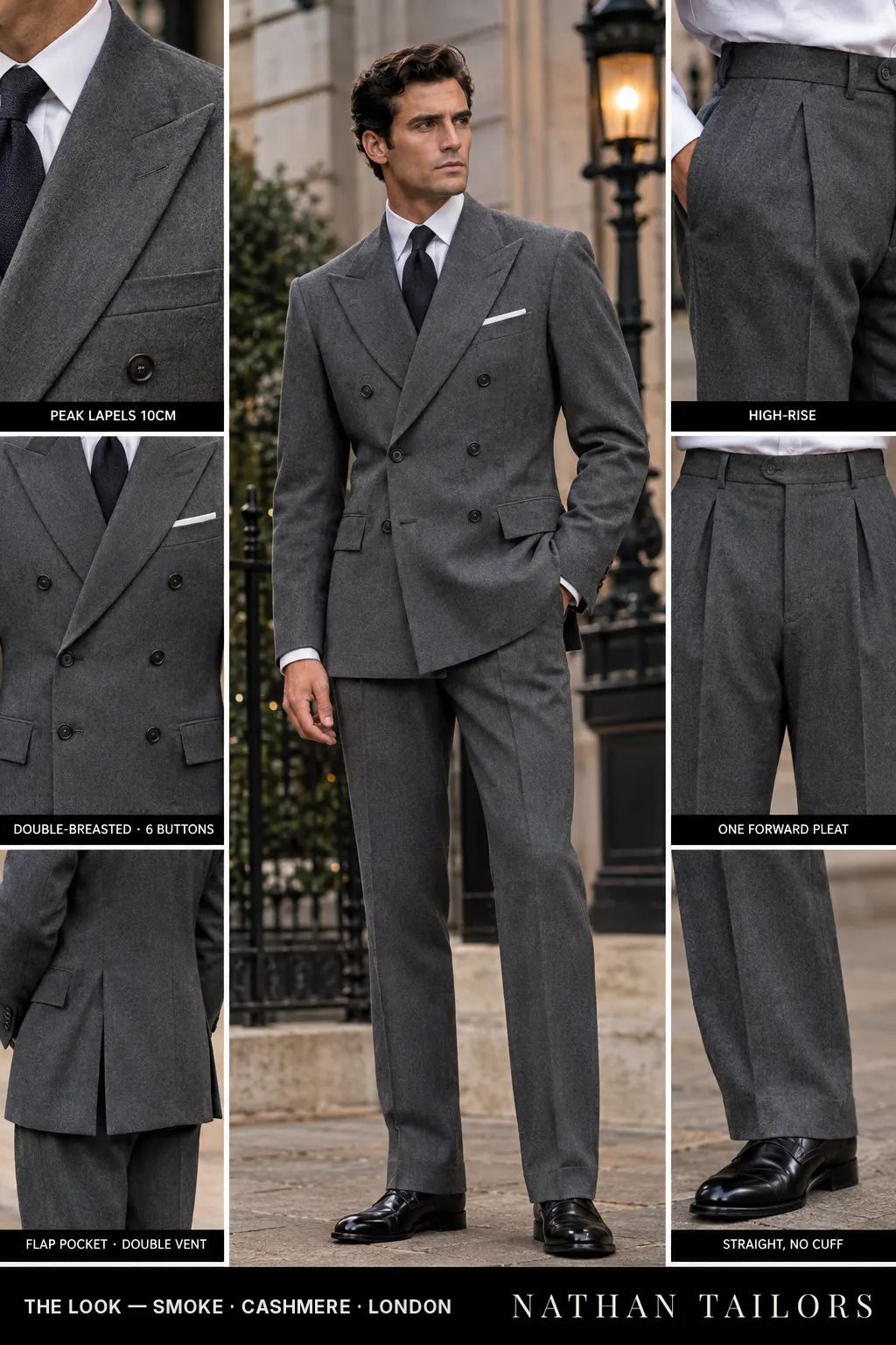 smoke double-breasted bespoke suit — custom tailored by Nathan Tailors, the Hoi An custom tailor