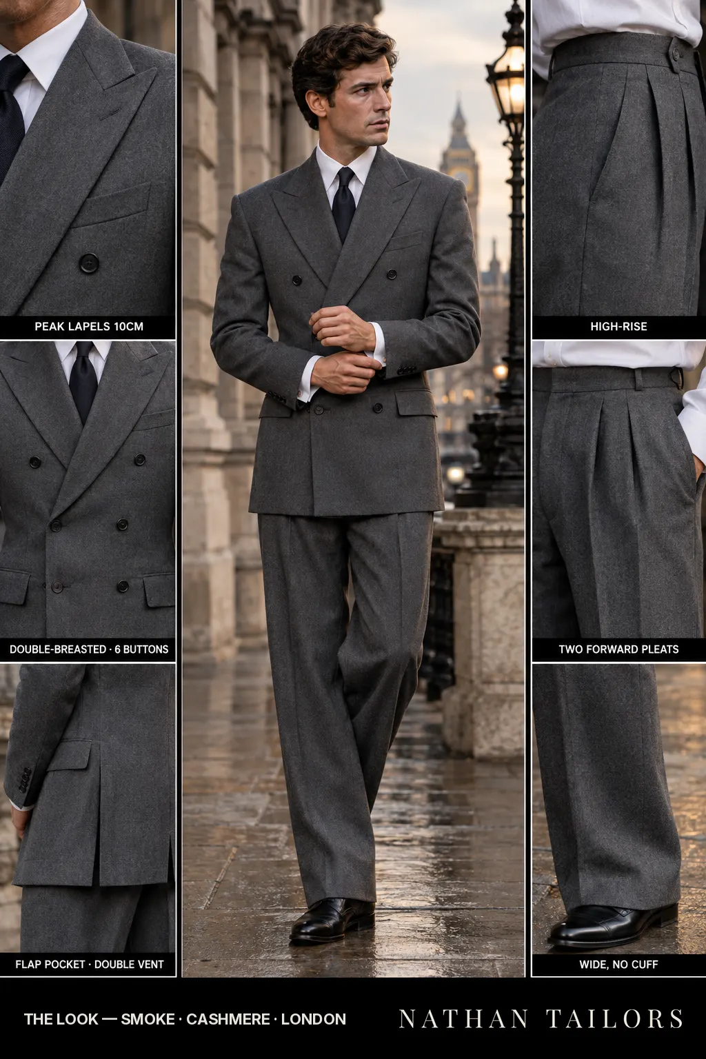 smoke double-breasted bespoke suit โ custom tailored by Nathan Tailors, the Hoi An custom tailor