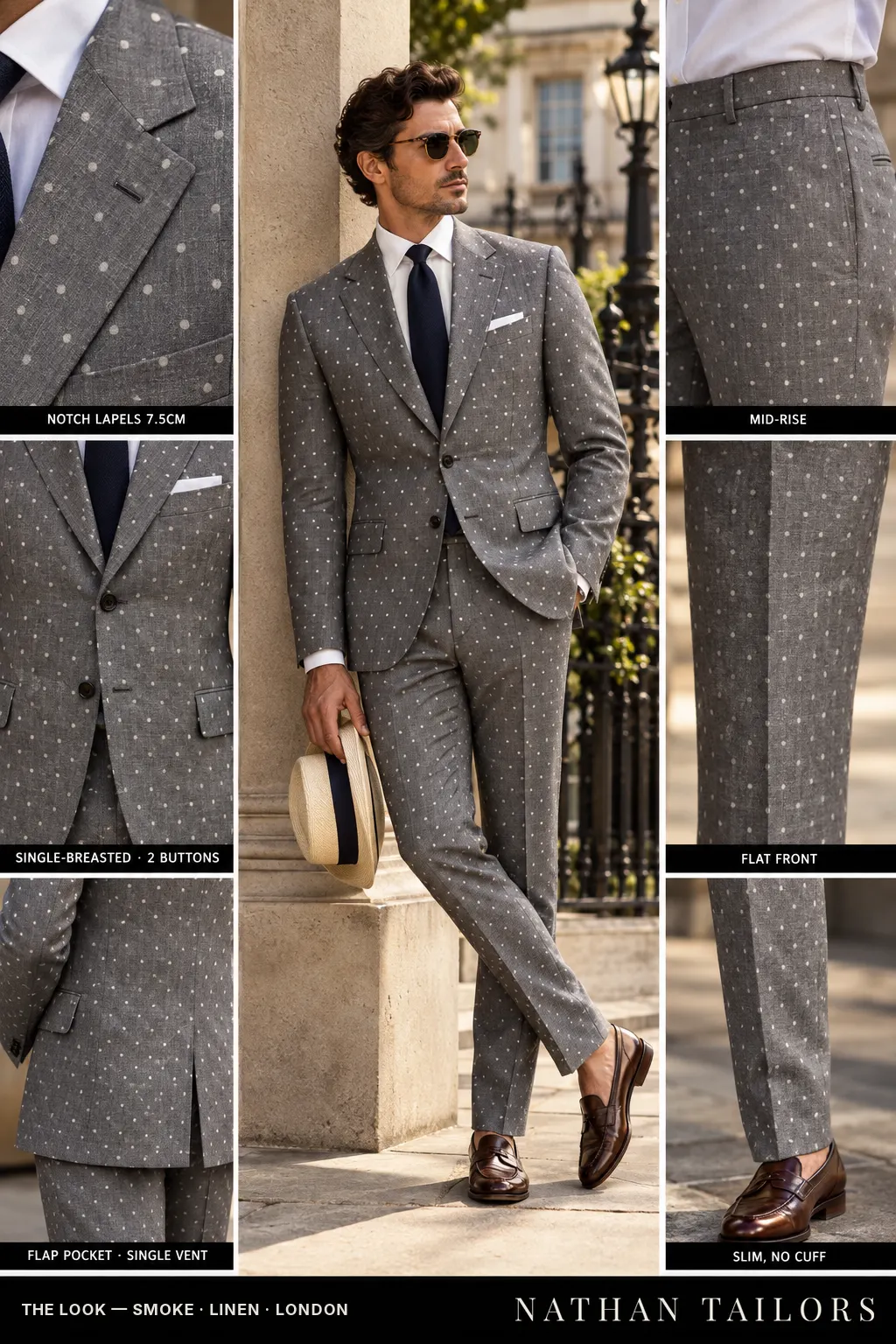 smoke single-breasted bespoke suit โ custom tailored by Nathan Tailors, the Hoi An custom tailor