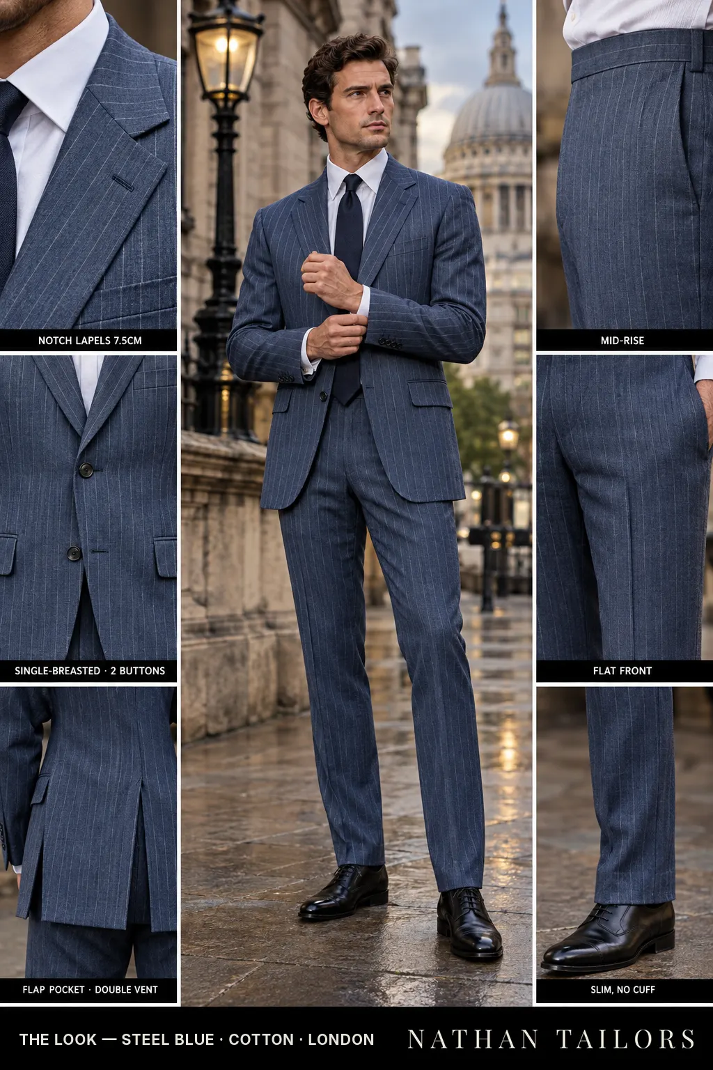 steel blue chalk_stripe single-breasted bespoke suit โ custom tailored by Nathan Tailors, the Hoi An custom tailor
