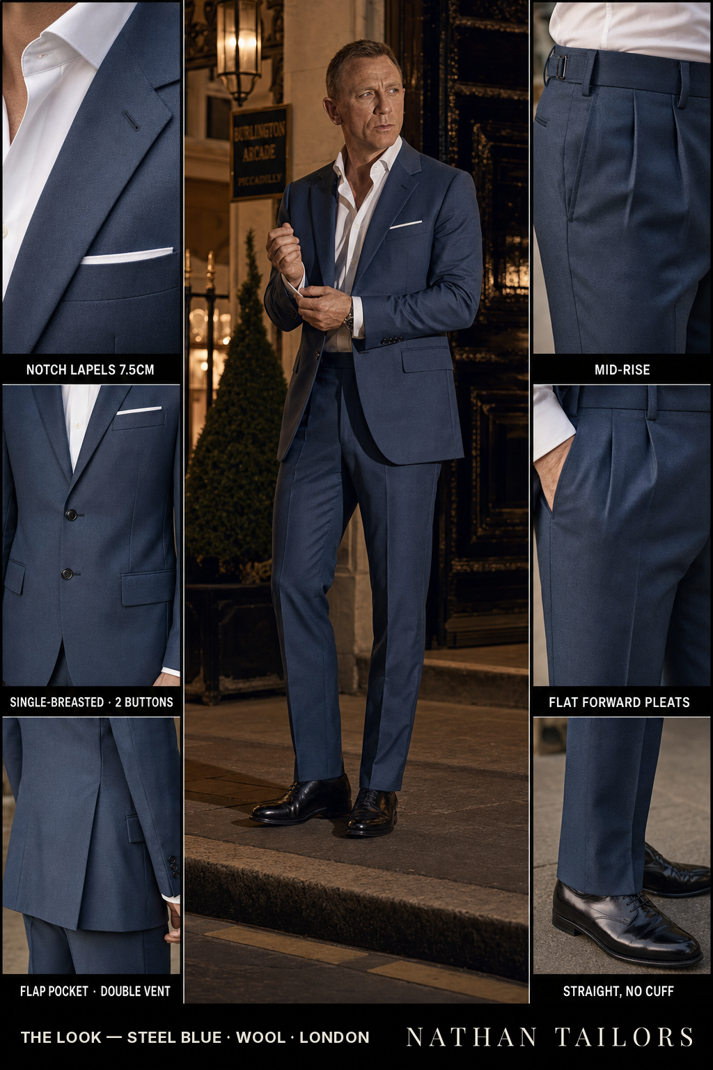 Steel Blue Single-Breasted Bespoke Suit | Custom Tailored | Nathan