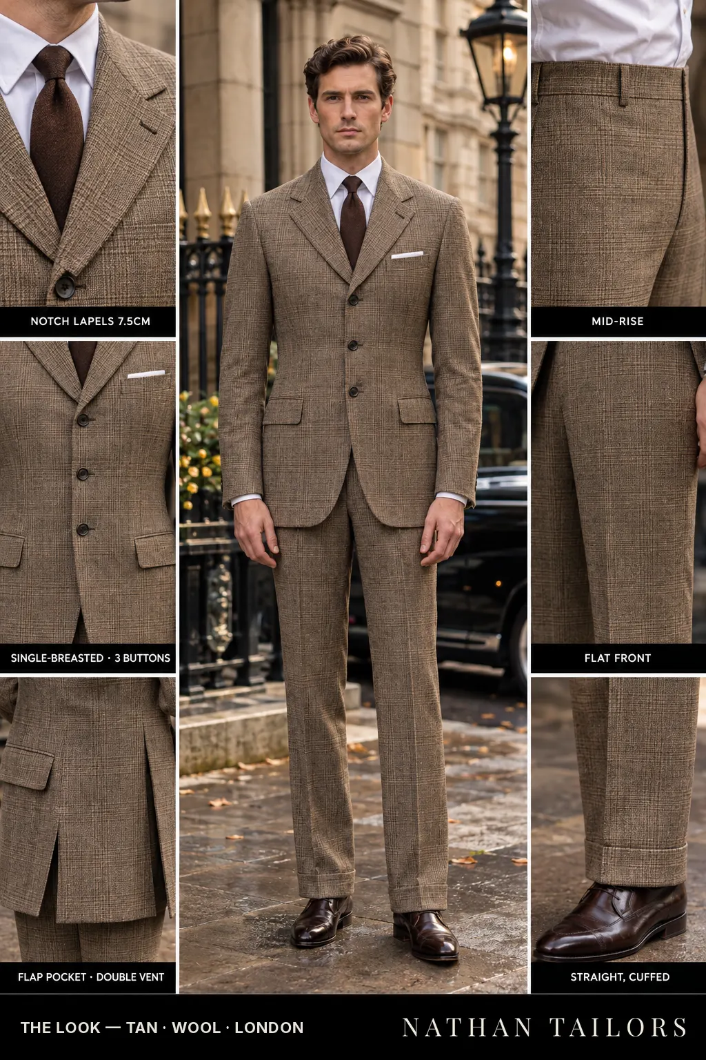 tan glen_plaid single-breasted bespoke suit โ custom tailored by Nathan Tailors, the Hoi An custom tailor