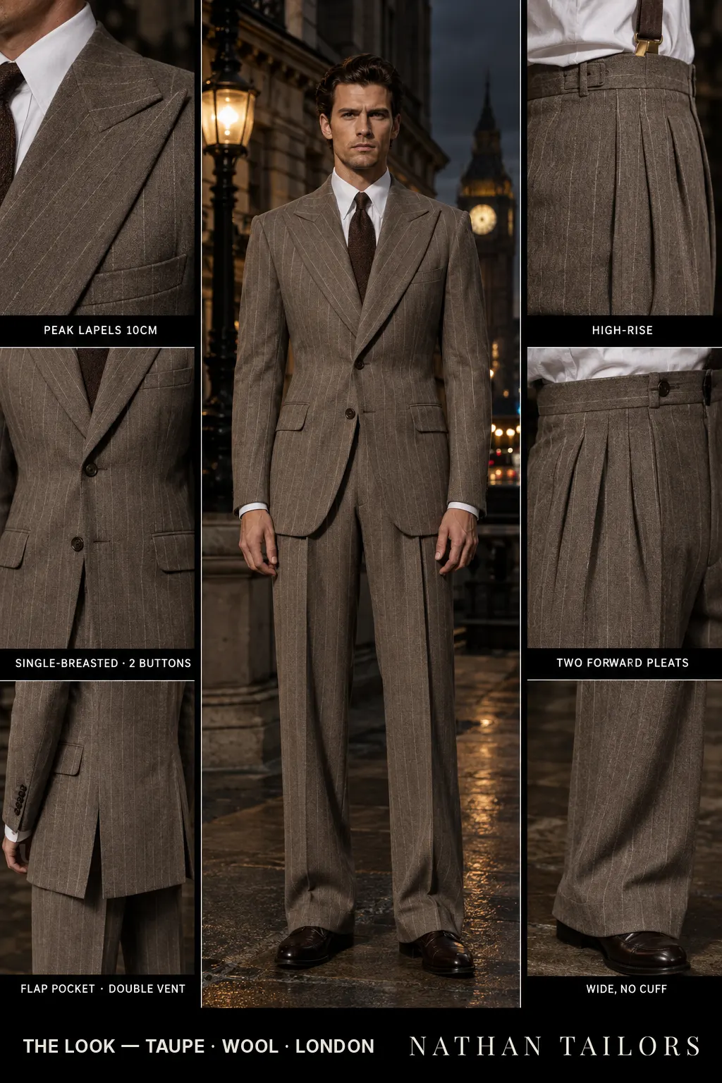 taupe chalk_stripe single-breasted bespoke suit โ custom tailored by Nathan Tailors, the Hoi An custom tailor
