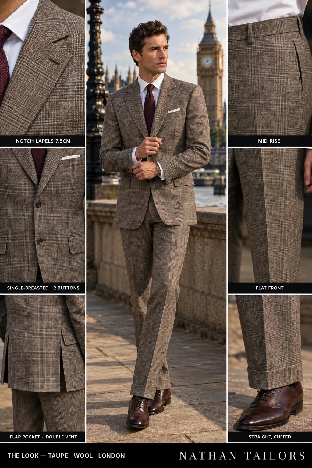 taupe glen_plaid single-breasted bespoke suit — custom tailored by Nathan Tailors, the Hoi An custom tailor