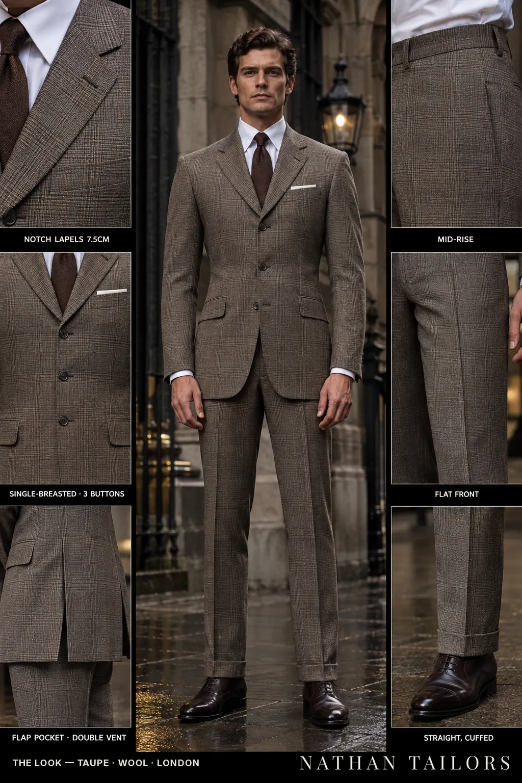 taupe glen_plaid single-breasted bespoke suit โ custom tailored by Nathan Tailors, the Hoi An custom tailor