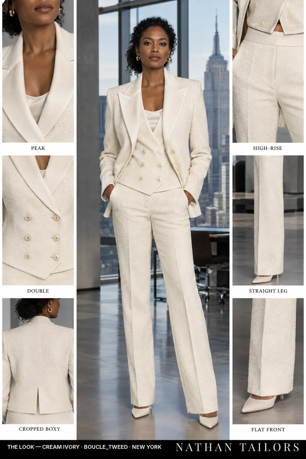 Women's suit in cream ivory — custom tailored by Nathan Tailors, shipped worldwide