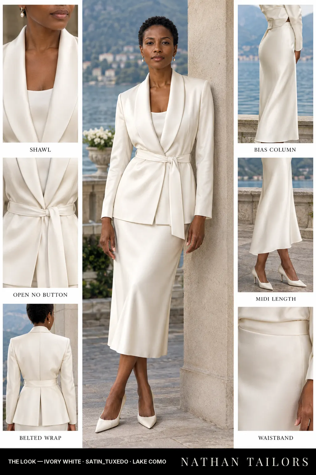 Women's suit in ivory white — custom tailored by Nathan Tailors, shipped worldwide