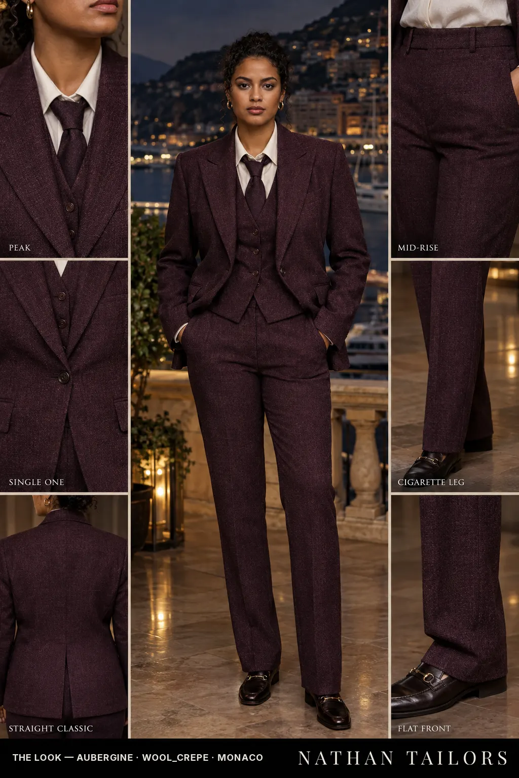 Women's suit in aubergine tweed_texture — custom tailored by Nathan Tailors, shipped worldwide