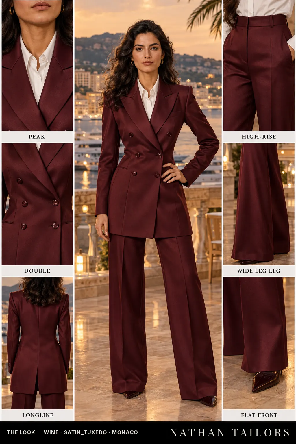 Women's suit in wine — custom tailored by Nathan Tailors, shipped worldwide