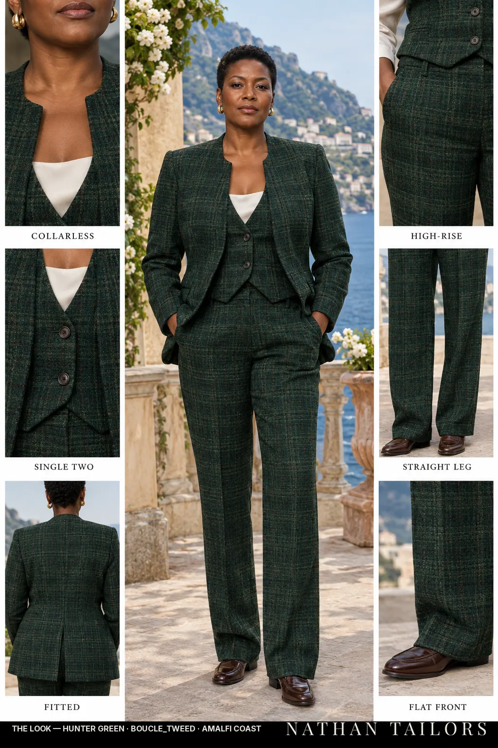 Women's suit in hunter green check_plaid — custom tailored by Nathan Tailors, shipped worldwide