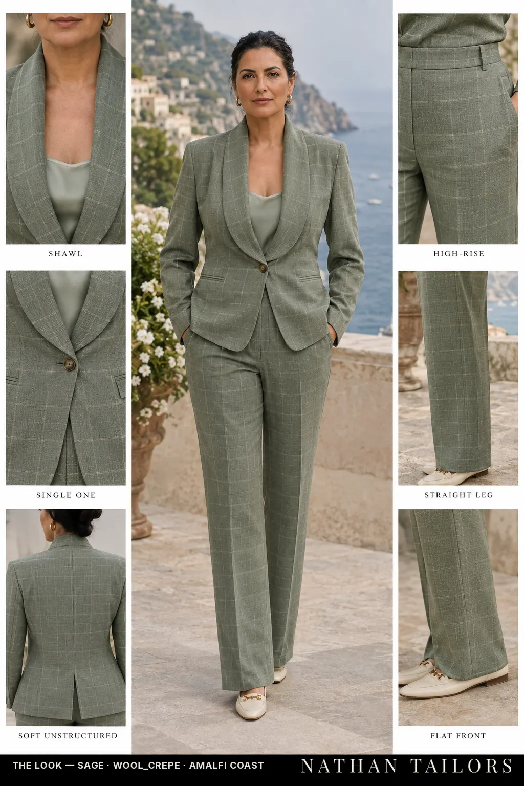 Women's suit in sage check_plaid — custom tailored by Nathan Tailors, shipped worldwide