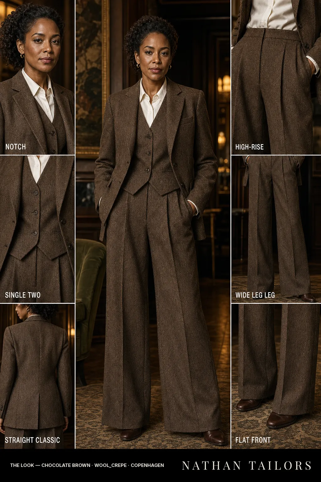 Women's suit in chocolate brown tweed_texture — custom tailored by Nathan Tailors, shipped worldwide