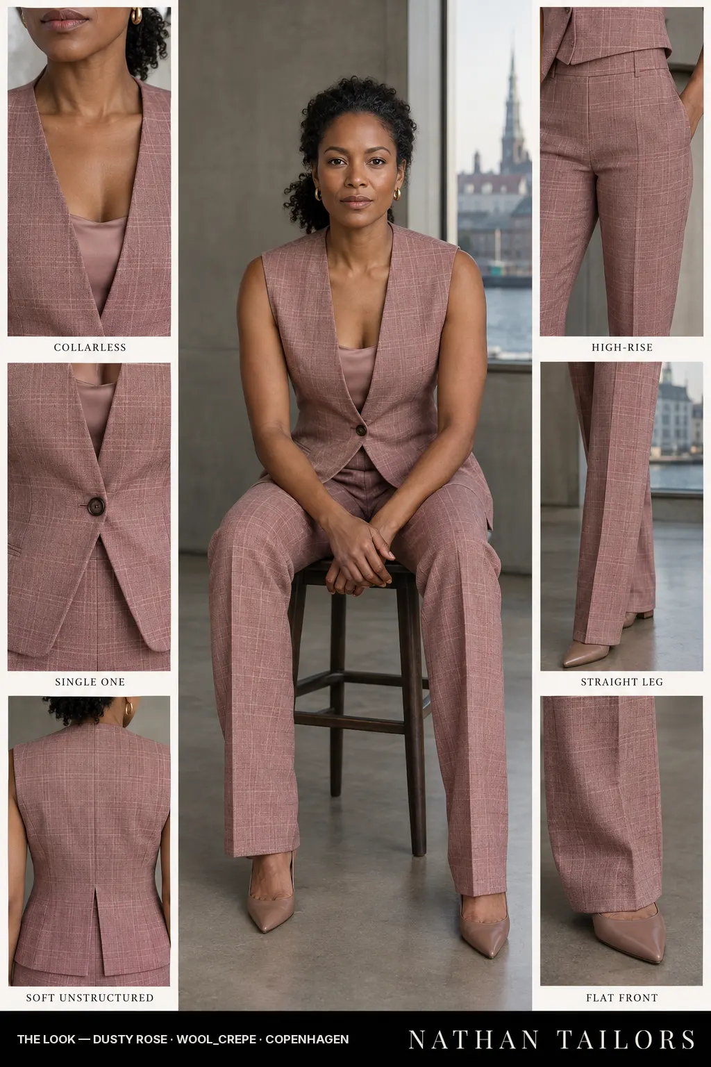 Women's suit in dusty rose check_plaid — custom tailored by Nathan Tailors, shipped worldwide